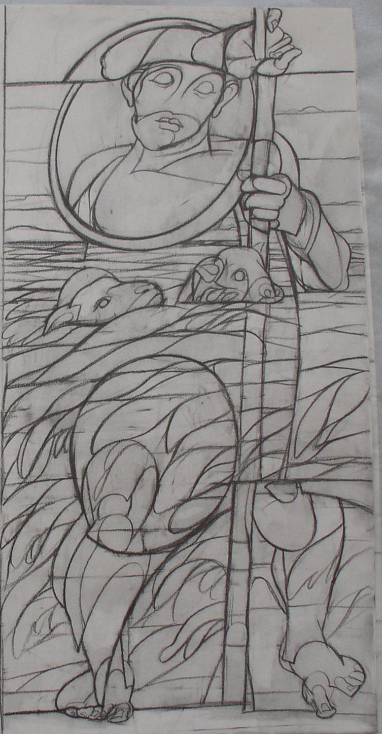 Valerio Adami dessin Le fils prodigue projet pour une serie de huit vitraux pour l Hotel de ville de Vitry-sur-Seine 1985