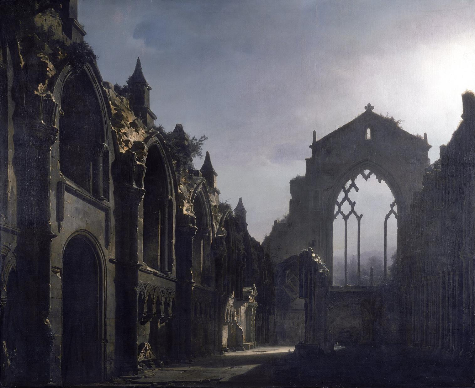 Louis Daguerre les ruines de la chapelle d Holyrood peinture a huile 1824